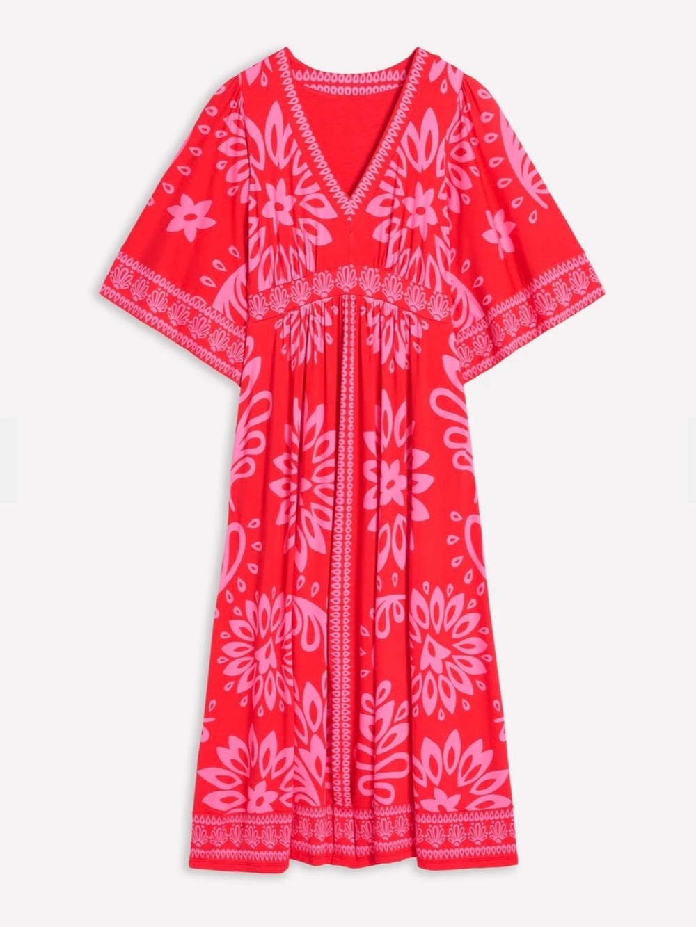 Boden Red and Pink Floral V-Neck Maxi Dress